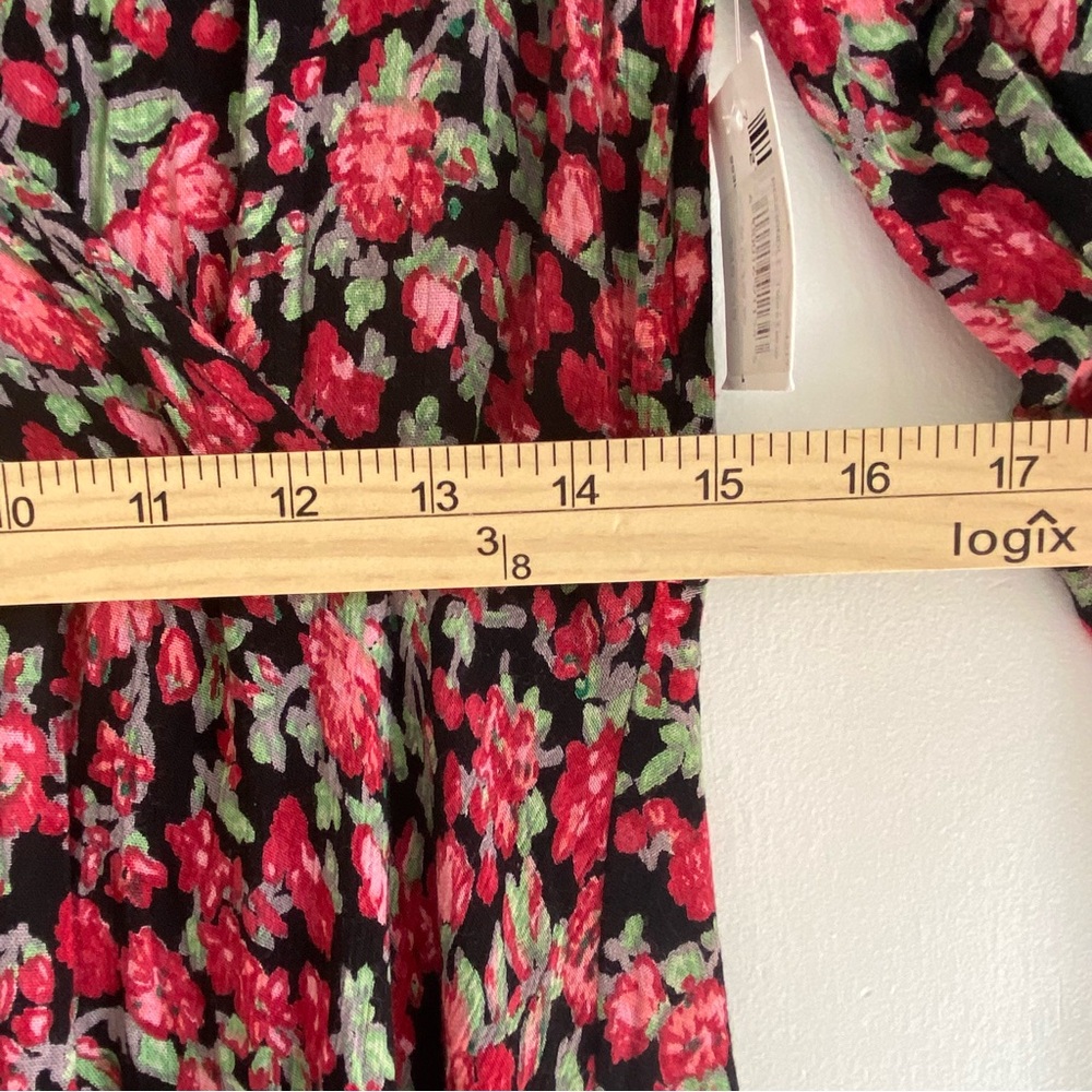 Rock & Roll Cowgirl Black Red Floral Dress Valentines Bell Sleeve Flowy Flirty L - Picture 4 of 8
